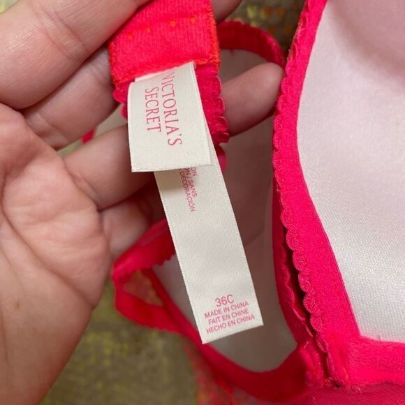 Victoria’s Secret Neon Hot Pink Polka Dot Push Up Babydoll Lingerie, 36C NWOT - Picture 9 of 10
